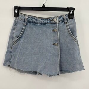 Princess Polly Josue Denim Wrap Skort Light Blue Wash US 2 Mini Skirt Shorts NWT
